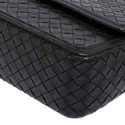 Pre Owned Bottega Veneta Black Intrecciato Leather Alumna Top Handle Bag