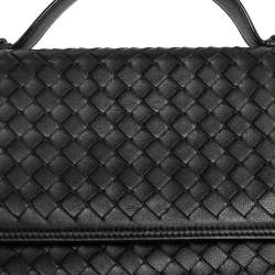 Pre Owned Bottega Veneta Black Intrecciato Leather Alumna Top Handle Bag