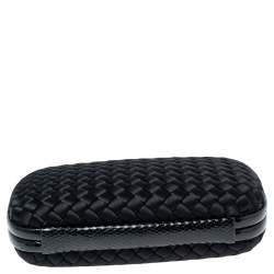 Pre Owned Bottega Veneta Black  Intrecciato Satin and Snakeskin Trim Chain Knot Clutch