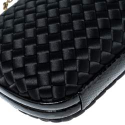 Pre Owned Bottega Veneta Black  Intrecciato Satin and Snakeskin Trim Chain Knot Clutch
