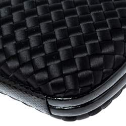 Pre Owned Bottega Veneta Black  Intrecciato Satin and Snakeskin Trim Chain Knot Clutch