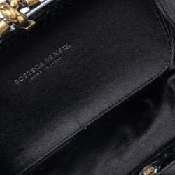 Pre Owned Bottega Veneta Black  Intrecciato Satin and Snakeskin Trim Chain Knot Clutch
