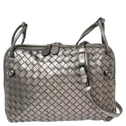 Bottega Veneta Metallic Silver Intrecciato Nodini Crossbody Bag – The Closet