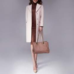 Pre Owned Bottega Veneta Pale Pink Intrecciato Leather Medium Tote