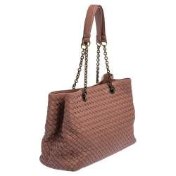 Pre Owned Bottega Veneta Pale Pink Intrecciato Leather Medium Tote