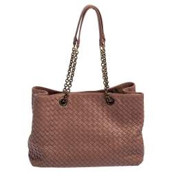 Pre Owned Bottega Veneta Pale Pink Intrecciato Leather Medium Tote