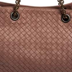 Pre Owned Bottega Veneta Pale Pink Intrecciato Leather Medium Tote