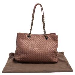 Pre Owned Bottega Veneta Pale Pink Intrecciato Leather Medium Tote