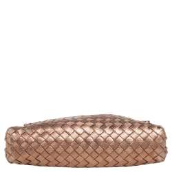 Pre Owned Bottega Veneta Metallic Bronze Intrecciato Nodini Leather Crossbody Bag