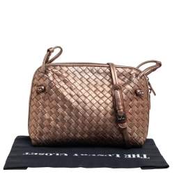 Pre Owned Bottega Veneta Metallic Bronze Intrecciato Nodini Leather Crossbody Bag