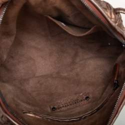 Pre Owned Bottega Veneta Metallic Bronze Intrecciato Nodini Leather Crossbody Bag