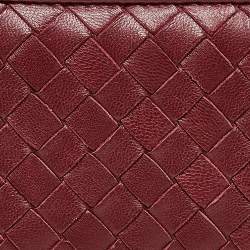 Pre Owned Bottega Veneta Burgundy Intrecciato Leather Wallet