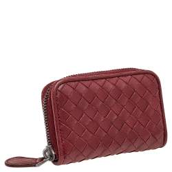 Pre Owned Bottega Veneta Burgundy Intrecciato Leather Wallet