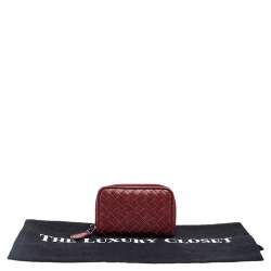 Pre Owned Bottega Veneta Burgundy Intrecciato Leather Wallet