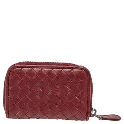 Pre Owned Bottega Veneta Burgundy Intrecciato Leather Wallet