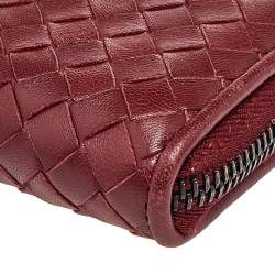 Pre Owned Bottega Veneta Burgundy Intrecciato Leather Wallet