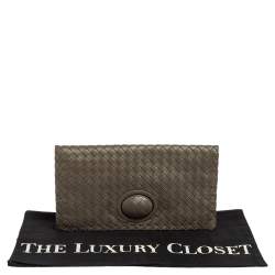 Pre Owned Bottega Veneta Olive Green Intrecciato Leather Twist Lock Clutch