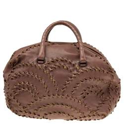 Pre Owned Bottega Veneta Brown Leather Grommet Boston Bag