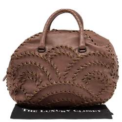 Pre Owned Bottega Veneta Brown Leather Grommet Boston Bag