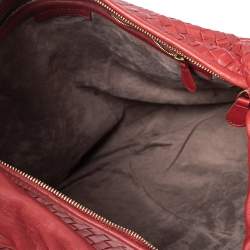 Pre Owned Bottega Veneta Red Intrecciato Leather Maxi Veneta Hobo 