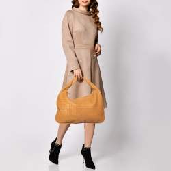 Pre Owned Bottega Veneta Beige Leather Intrecciato Large Veneta Hobo