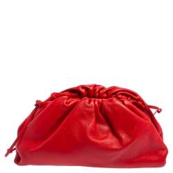 Pre Owned Bottega Veneta Red Leather Mini Pouch Bag
