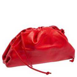 Pre Owned Bottega Veneta Red Leather Mini Pouch Bag