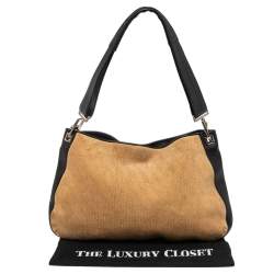 مملوكة مسبقًا Bottega Veneta Beige/Black Leather and Signature Embossed Suede Shoulder Bag