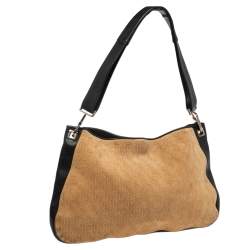مملوكة مسبقًا Bottega Veneta Beige/Black Leather and Signature Embossed Suede Shoulder Bag