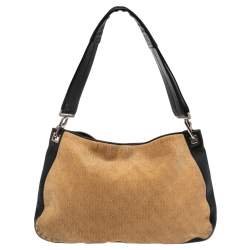 مملوكة مسبقًا Bottega Veneta Beige/Black Leather and Signature Embossed Suede Shoulder Bag