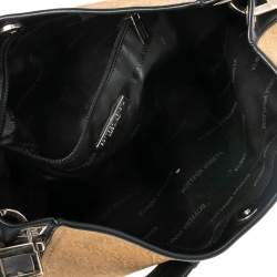 مملوكة مسبقًا Bottega Veneta Beige/Black Leather and Signature Embossed Suede Shoulder Bag