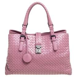 Bottega Veneta Roma Mini Shoulder Bag in Pink Intrecciato Leather