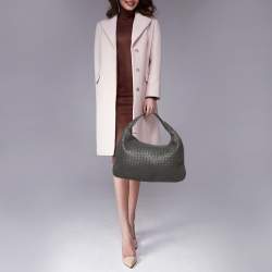 Pre Owned Bottega Veneta Grey Intrecciato Leather Small Veneta Hobo