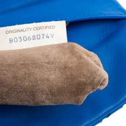 Pre Owned Bottega Veneta Blue Intrecciato Leather Mini Flap Chain Crossbody Bag