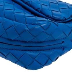Pre Owned Bottega Veneta Blue Intrecciato Leather Mini Flap Chain Crossbody Bag