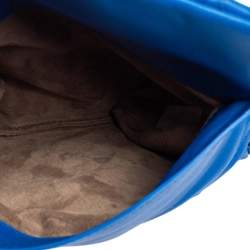 Pre Owned Bottega Veneta Blue Intrecciato Leather Mini Flap Chain Crossbody Bag