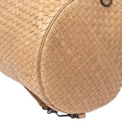Pre Owned Bottega Veneta Tan Intrecciato Leather Drawstring Sling Backpack
