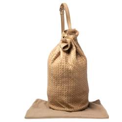 Pre Owned Bottega Veneta Tan Intrecciato Leather Drawstring Sling Backpack