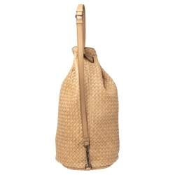 Pre Owned Bottega Veneta Tan Intrecciato Leather Drawstring Sling Backpack