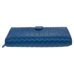 Pre Owned Bottega Veneta Blue Intrecciato Leather Continental Wallet