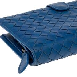 Pre Owned Bottega Veneta Blue Intrecciato Leather Continental Wallet