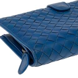 Bottega Veneta Blue Intrecciato Leather Continental Wallet