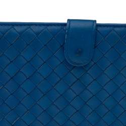 Pre Owned Bottega Veneta Blue Intrecciato Leather Continental Wallet