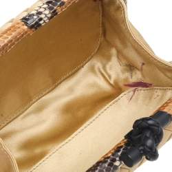 Pre Owned Bottega Veneta Beige-Brown Intrecciato Satin And Python Leather Trim Knot Clutch