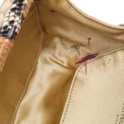 Pre Owned Bottega Veneta Beige-Brown Intrecciato Satin And Python Leather Trim Knot Clutch