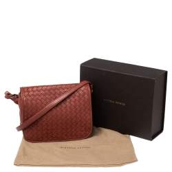 Pre Owned Bottega Veneta Brown Intrecciato Leather Full Flap Crossbody Bag