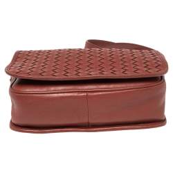 Pre Owned Bottega Veneta Brown Intrecciato Leather Full Flap Crossbody Bag