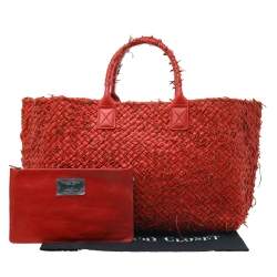 Pre Owned Bottega Veneta Orange Intrecciato Leather Large Cabat Tote