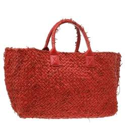 Pre Owned Bottega Veneta Orange Intrecciato Leather Large Cabat Tote