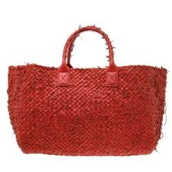 Pre Owned Bottega Veneta Orange Intrecciato Leather Large Cabat Tote
